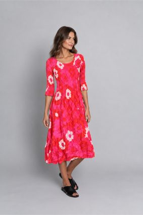 Alquema 3/4 Sleeve Pleated Smash Pocket Dress in Pink