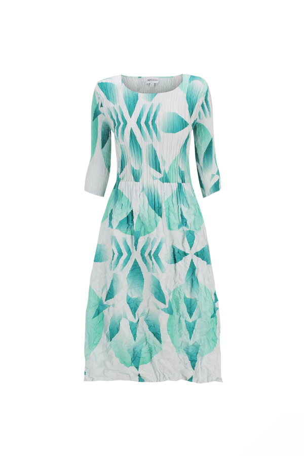 Alquema 3/4 Sleeve Smash Pocket Dress Gatsby featuring fine bodice pleats and crushed skirt