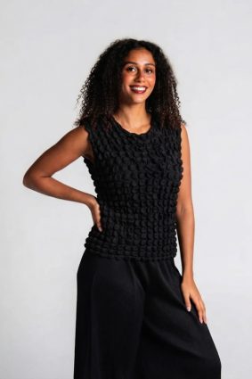 Alquema Bubble Tank Black textured sleeveless top in stretch fabric