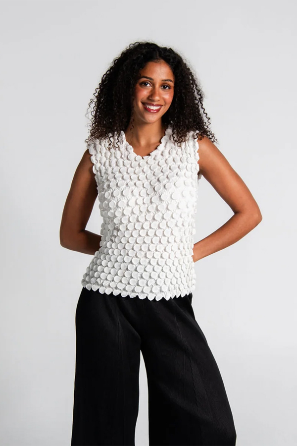Alquema Bubble Tank in White featuring signature textured pleating and sleeveless design