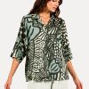 Black Label abstract print cotton blouse in black, mint, and lime