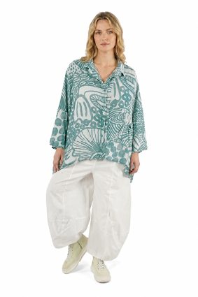 Black Label abstract print cotton blouse in soft grass green tones