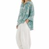 Black Label abstract print cotton blouse in soft grass green tones