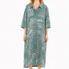 Black Label abstract print cotton collar dress in soft grass green tones