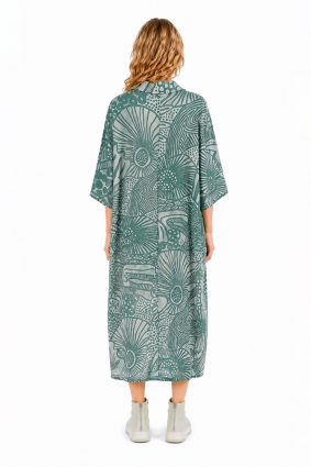 Black Label abstract print cotton collar dress in soft grass green tones