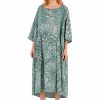Black Label Grass Print Cocoon Dress with Wide Elbow-Length Sleeves
