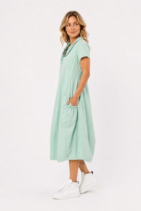 Black Label Mint Ruffle Neck Dress with Cocoon Silhouette