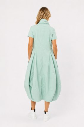 Black Label Mint Ruffle Neck Dress with Cocoon Silhouette