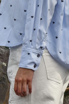 Coop Heart Line Shirt Blue with embroidered hearts and grosgrain back stripe