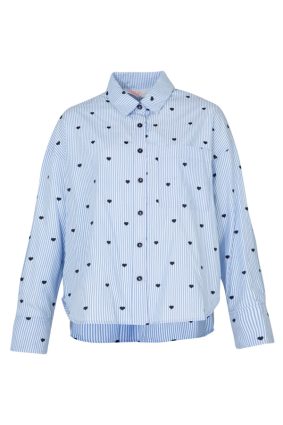 Coop Heart Line Shirt Blue with embroidered hearts and grosgrain back stripe