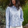 Coop Heart Line Shirt Blue with embroidered hearts and grosgrain back stripe