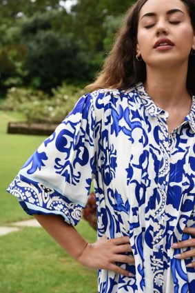 Curate Now And Then Dress in Blue Tile by Curate