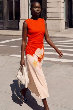 Desigual sleeveless coral and blush maxi dress with an oversized floral print