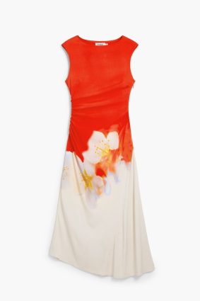 Desigual sleeveless coral and blush maxi dress with an oversized floral print