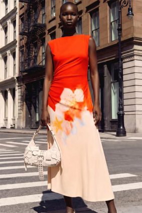 Desigual sleeveless coral and blush maxi dress with an oversized floral print