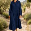 Dress Addict Cotton Printed Indigo Blue Midi Shirt Dress with Pintuck Detailing and Button