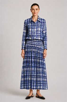 Dress Addict Cotton Printed Blue and White Maxi Skirt with Softly Gathered Waist