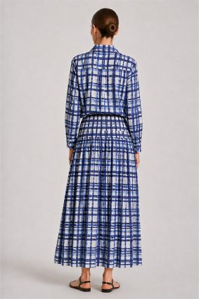 Dress Addict Cotton Printed Blue and White Maxi Skirt with Softly Gathered Waist