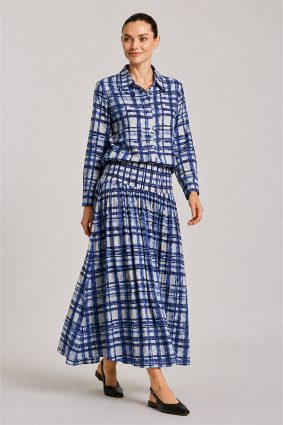 Dress Addict Cotton Printed Blue and White Maxi Skirt with Softly Gathered Waist