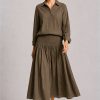 Dress Addict Cotton Printed Khaki Green Maxi Skirt with Softly Gathered Waist