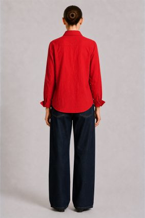 Dress Addict Cotton Printed Rouge Red Top with Button-Front Styling and Relaxed Fit