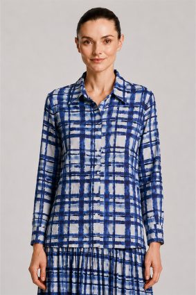 Dress Addict Jor-A Cotton Printed Blue and White Top with Button-Front Styling and Relaxed Fit
