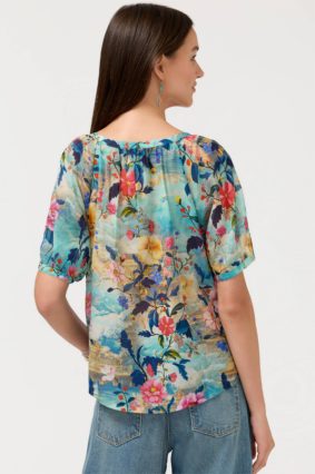 Johnny Was Avah Button Down Shirt Chemis – Women's Silk-Blend Floral Print Long-Sleeve Shirt