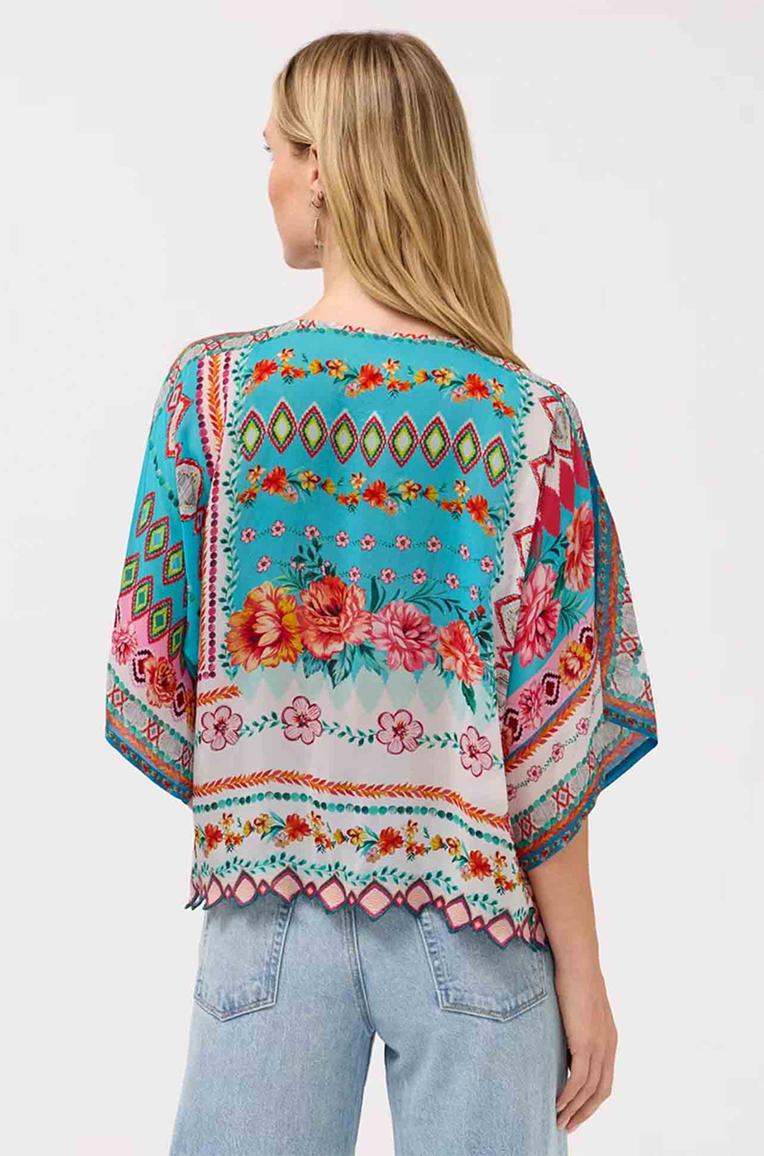 Johnny Was Mabi Blouse Renata – Women's Designer Printed Floral and Geometric Cupro Long-Sleeve Blouse