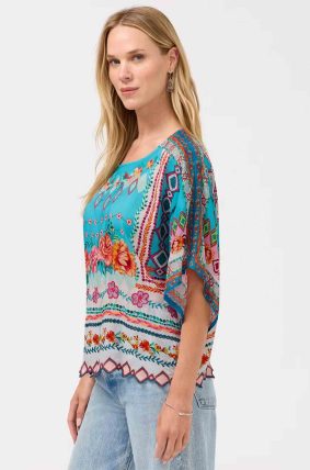 Johnny Was Mabi Blouse Renata – Women's Designer Printed Floral and Geometric Cupro Long-Sleeve Blouse