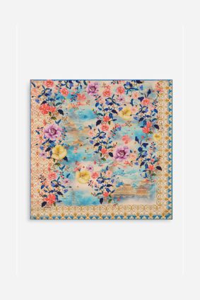 Johnny Was Silk Scarf Chemis featuring intricate floral print in blue, coral, yellow and lilac