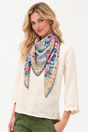 Johnny Was Silk Scarf Olympe – Women's Designer 100% Silk Printed Floral Fashion Scarf