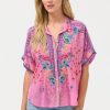 Johnny Was The Audrey Short Sleeve Shirt Lunes – Women's Designer Embroidered Floral & Geometric Cupro Short-Sleeve Top