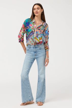 Johnny Was The Audrey Tunic Evie – Women's Designer 100% Silk Patchwork Print Long-Sleeve Tunic Top