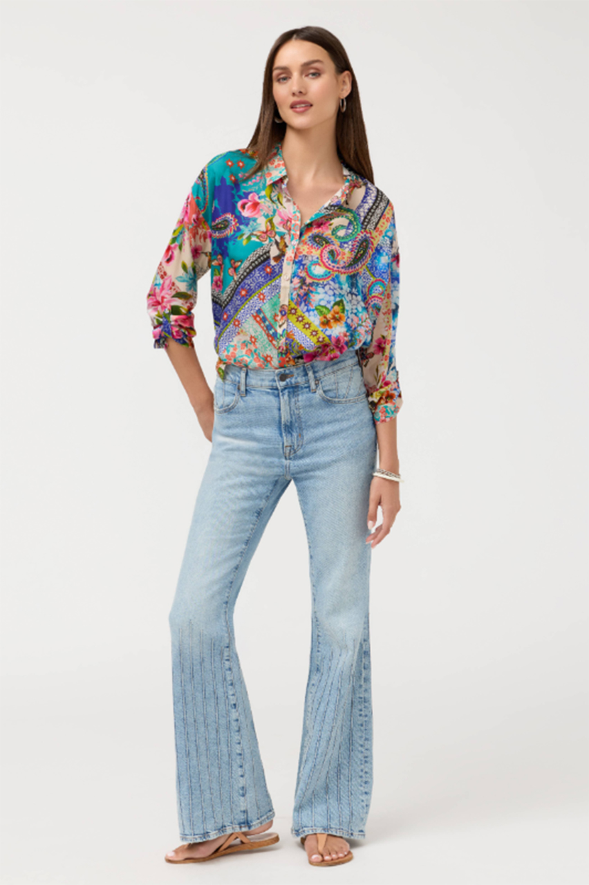 Johnny Was The Audrey Tunic Evie – Women's Designer 100% Silk Patchwork Print Long-Sleeve Tunic Top