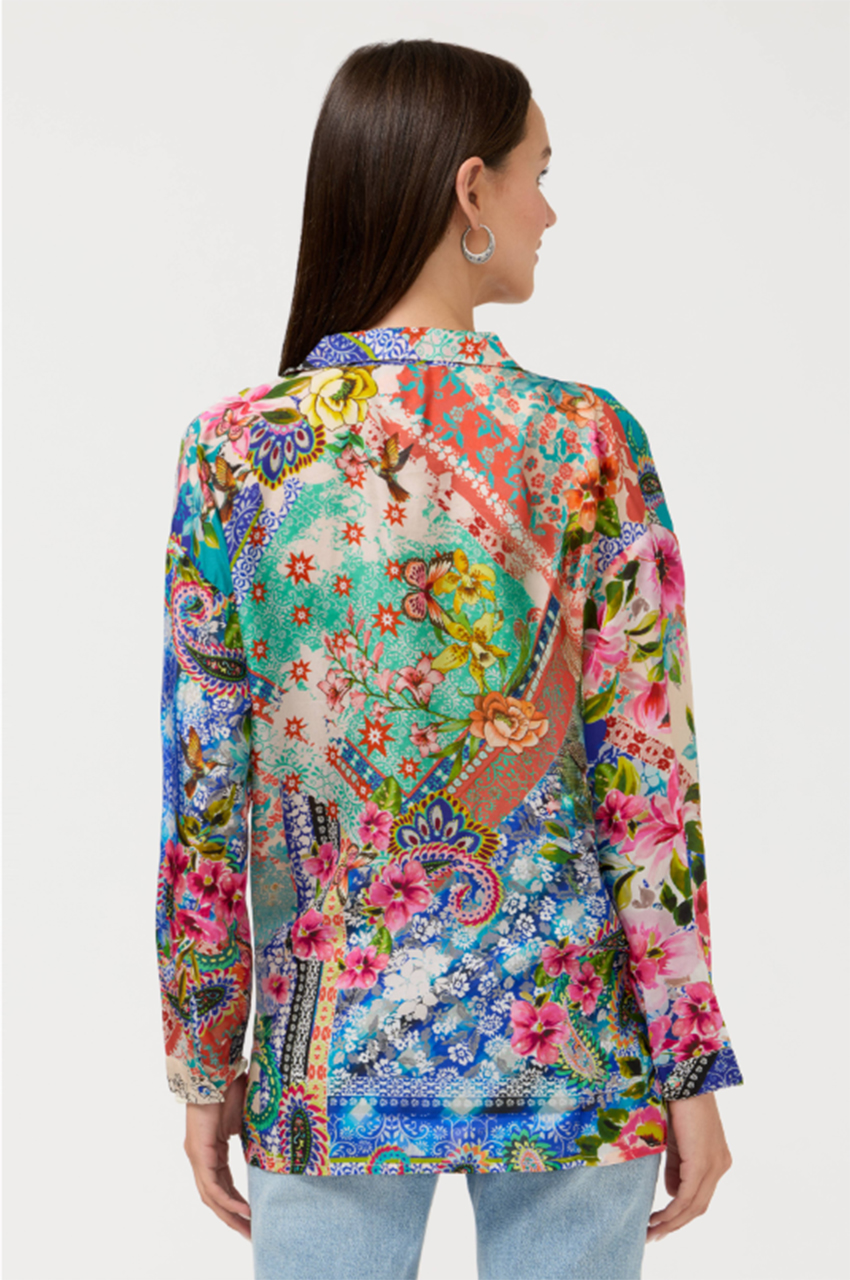 Johnny Was The Audrey Tunic Evie – Women's Designer 100% Silk Patchwork Print Long-Sleeve Tunic Top