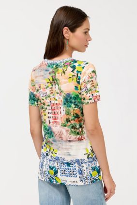Johnny Was The Janie Favourite Short Sleeve Crew Neck Tee in Olympe – Women's Designer Printed Cotton Blend Casual T-Shirt