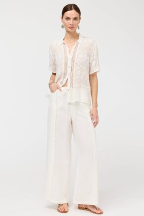 Johnny Was Zullah Pintuck Pant White – Women's Designer 100% Linen Wide-Leg Casual Pants