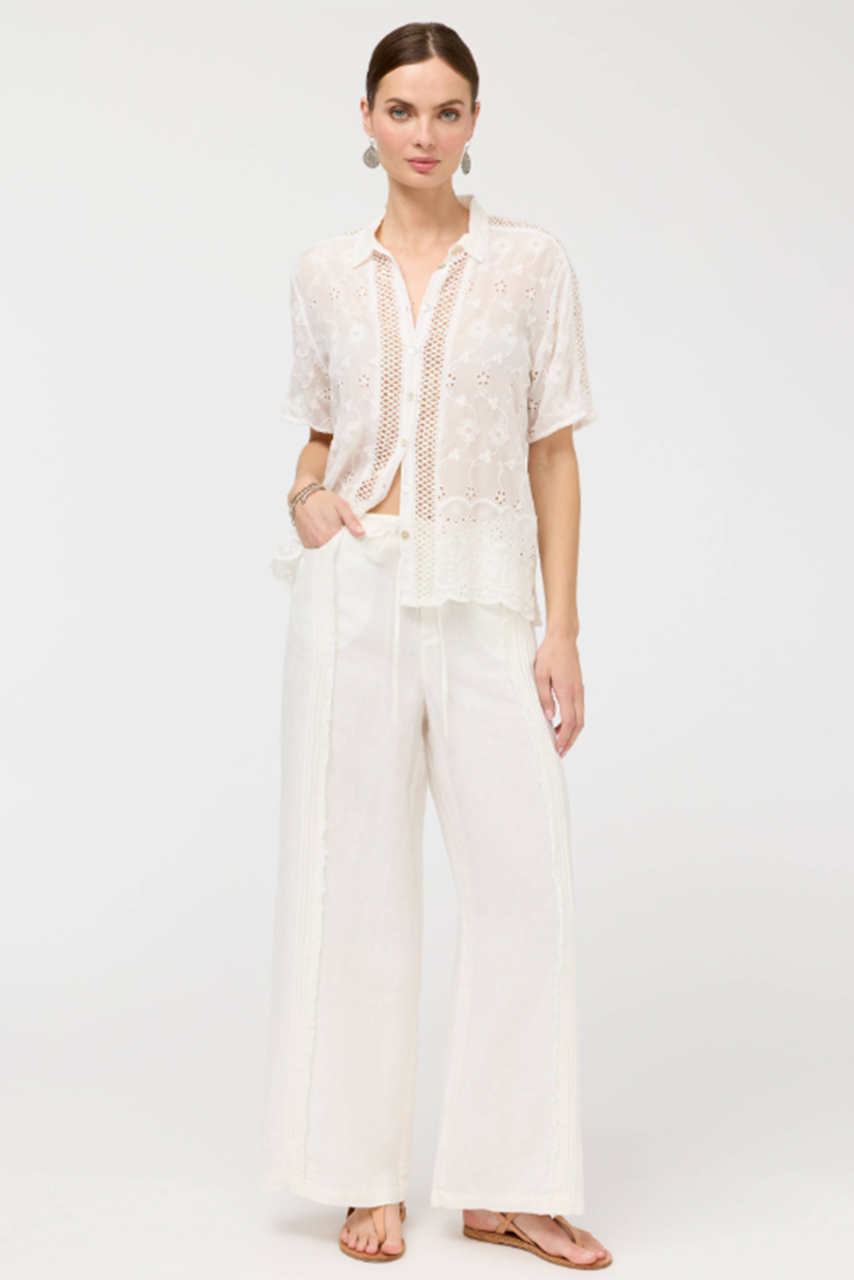 Johnny Was Zullah Pintuck Pant White – Women's Designer 100% Linen Wide-Leg Casual Pants
