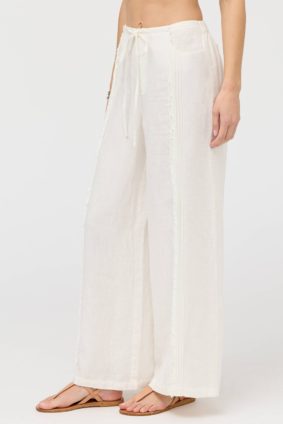Johnny Was Zullah Pintuck Pant White – Women's Designer 100% Linen Wide-Leg Casual Pants