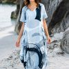 Kokomarina Hibi Dress Original in blue and white abstract print with V-neckline