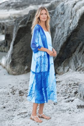 Kokomarina Lazuli Dress Original in blue and white abstract print midi style