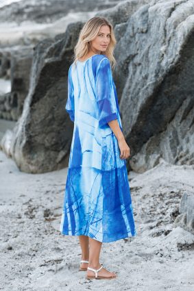 Kokomarina Lazuli Dress Original in blue and white abstract print midi style