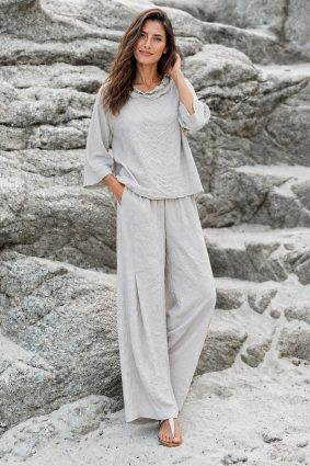 Kokomarina Momiji Short Pant in Powder - Wide-Leg Crinkle Pant