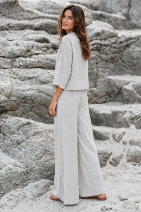Kokomarina Momiji Short Pant in Powder - Wide-Leg Crinkle Pant