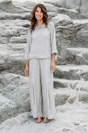 Kokomarina Momiji Short Pant in Powder - Wide-Leg Crinkle Pant