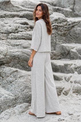 Kokomarina Zikana Blouse Powder - Relaxed Crinkle Blouse with Draped Neckline