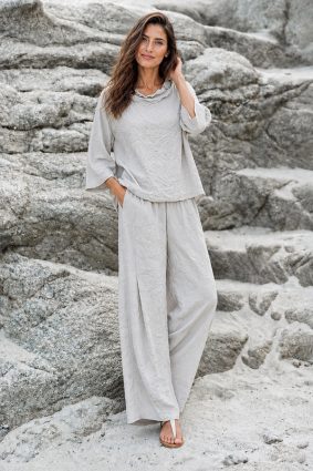 Kokomarina Zikana Blouse Powder - Relaxed Crinkle Blouse with Draped Neckline