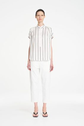 Mela Purdie Bow Pant in Ivory featuring a clean, cropped silhouette and sophisticated tailored design