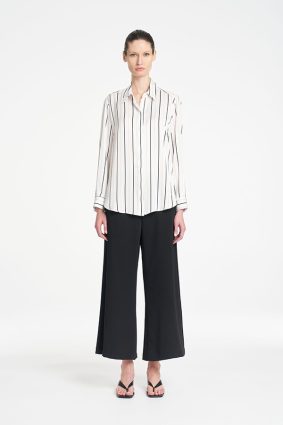 Mela Purdie Crop Suit Pant in classic black featuring a sophisticated wide-leg silhouette and modern cropped length