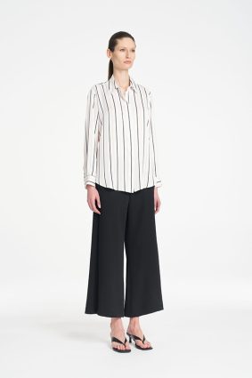Mela Purdie Crop Suit Pant in classic black featuring a sophisticated wide-leg silhouette and modern cropped length